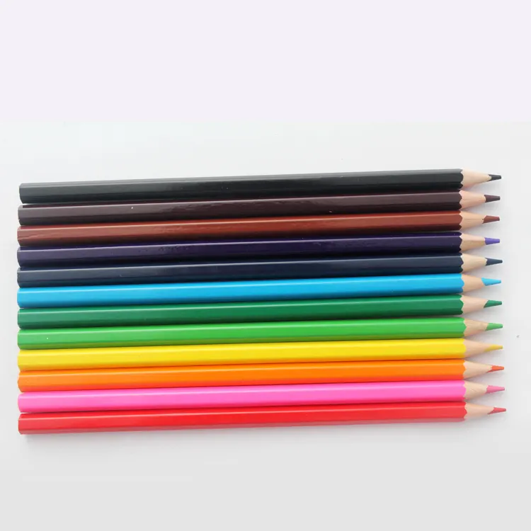 Hot jual 3mm memimpin HEX warna pensil set 12 pcs 7 inch lembut merah kayu pensil warna