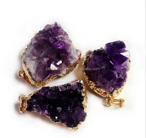 Natural stone pendant amethyte druzy pendant gold pendant