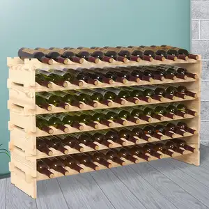 Suporte de caixa de vinho modular personalizado, 72 garrafas empilháveis, de madeira, armazenamento de vinho
