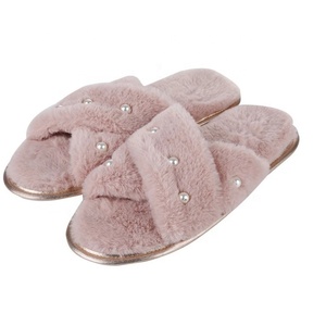 Sandali Personalizzati <span class=keywords><strong>con</strong></span> Logo, Cinturini Incrociati, Pelliccia, Scarpe Economiche all'Ingrosso per Donne, Ciabatte Piatte da Donna <span class=keywords><strong>con</strong></span> Decorazione di Perle - Product Image 6