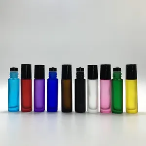 Hengjian 10ml पाले सेओढ़ लिया रंगीन कांच रोलर बोतल कॉस्मेटिक इत्र दुर्गन्ध रोल पर गेंद आवश्यक तेल की बोतल प्लास्टिक की टोपी के साथ