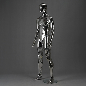 Mannequin masculin <span class=keywords><strong>nu</strong></span> en chrome argenté, corps entier, visage abstrait réaliste, sexy - Product Image 2