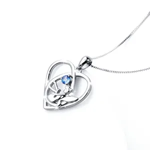 Fabbrica cinese Gioielli 925 Sterling Silver Cz Blu Fata con Le Ali di Angelo Amore Ciondolo Cuore Collana per Le Donne