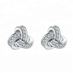 Drop Shipping Hot Sales 925 Sterling Silver CZ Knot Stud Earrings