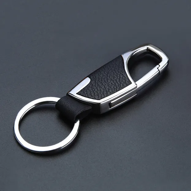 Tùy Chỉnh Dập Nổi Logo Khuyến Mại Faux Giả Da Kim Loại Keychain, Chính Hãng Da Bạc Mạ Xe Key Chain Ring Fobs