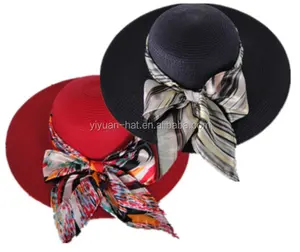 2021's New Style Sunshade Wide Brim Floppy Beach Hats For Women With Scarf