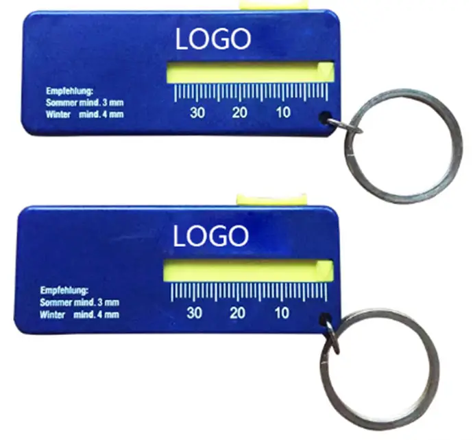 Logo imprinting car tire tread depth gauge with keychain for promotion