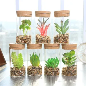 Wholesale small size artificial plants succulents in bottle for office decoration