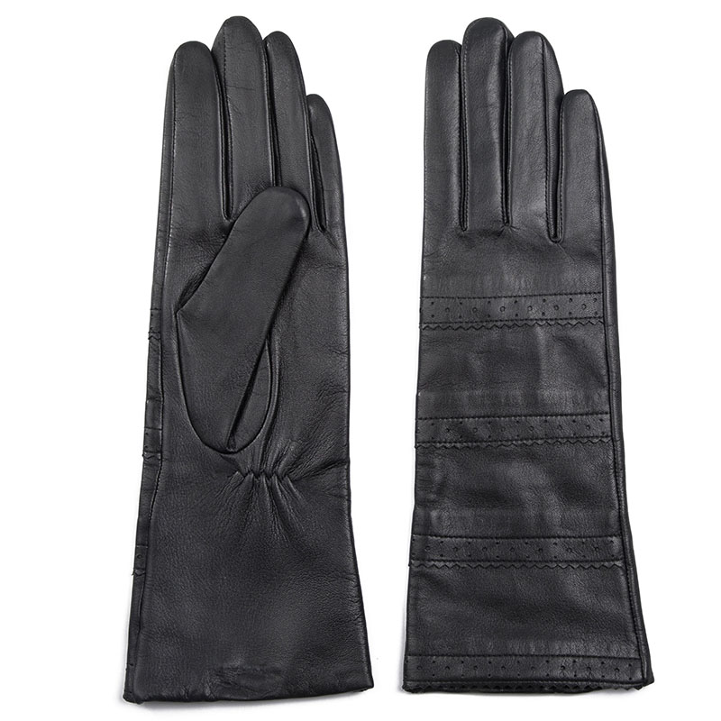 Ladies Soft Long Black Ethiopia Sheep Leather Gloves for Winter