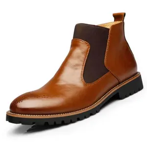 UP-0081J Casual PU Leather scarpe eleganti nere antiscivolo da uomo slip on stivaletti - Product Image 1