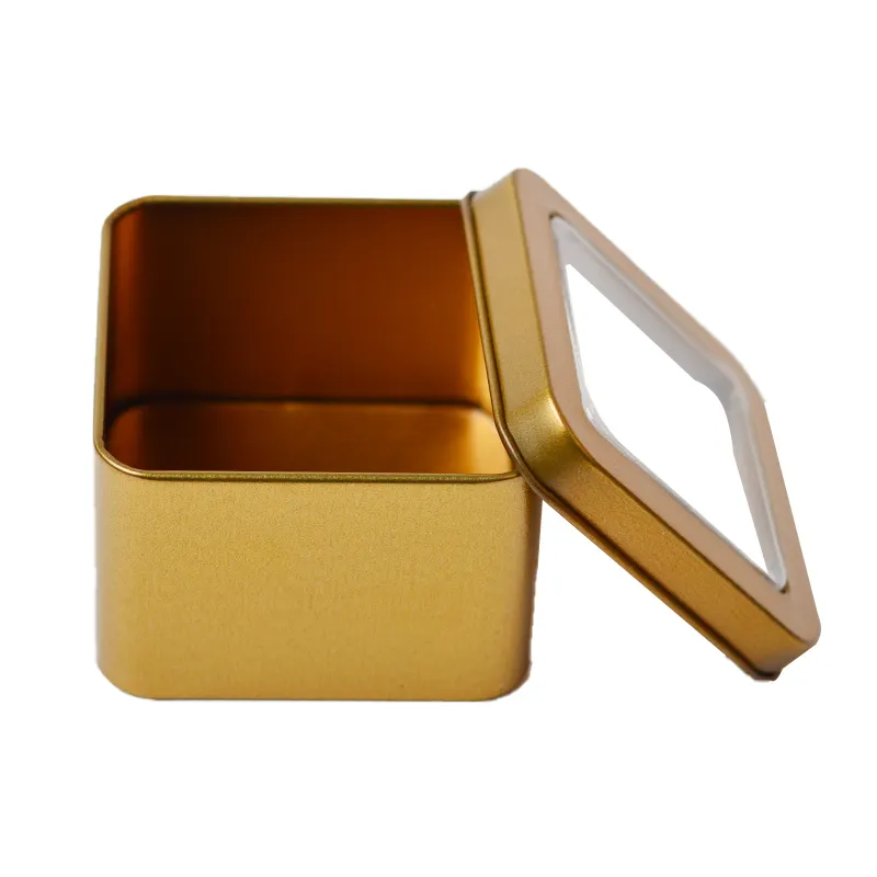 Large stock cheap small metal tins gold color tin pill box tin container packaging with clear pvc window