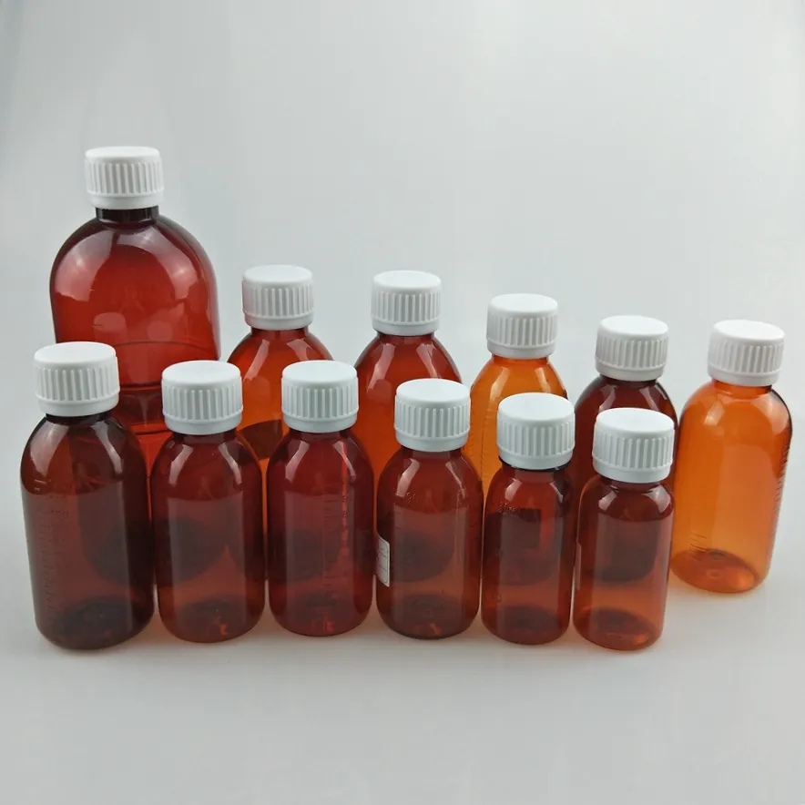 चिकित्सा एम्बर खाली actavis prometh खांसी सिरप पैकेजिंग बॉक्स sirop के साथ 500ml 120 ml प्लास्टिक पालतू तरल सिरप बोतल कंटेनर