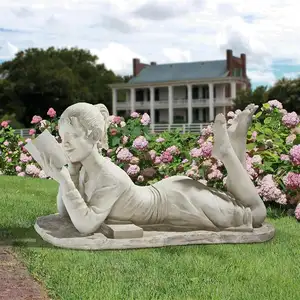 Home Garden Decoration Life Size Resin Girl Child Children Reading Statue