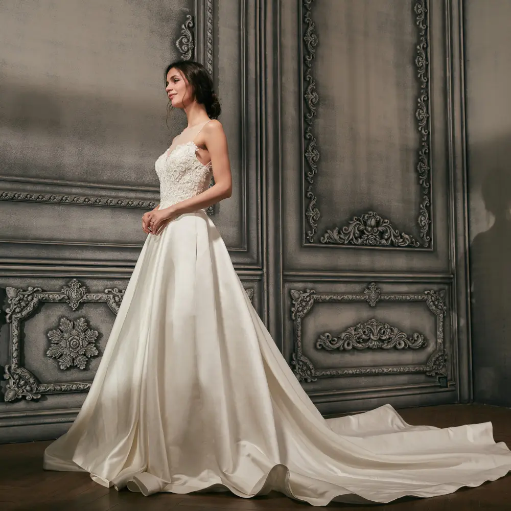 Ruolai ASA0308 elegante classico bianco morbido raso Puffy Satin abito da sposa abiti da sposa lunghi