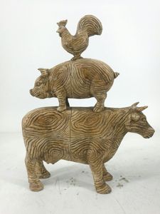 Décoration en résine unique en forme de pyramide d'animaux, figurine de trio de coq, de <span class=keywords><strong>cochon</strong></span> et de vache - Product Image 4