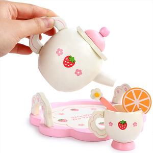 Commercio all'ingrosso educativo finto legno giocattolo da cucina Set <span class=keywords><strong>di</strong></span> simulazione rosa in legno del tè del pomeriggio fragola per il giardino gioca in età prescolare - Product Image 4