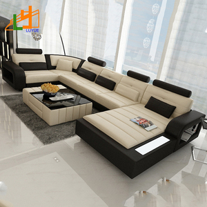 Divano in pelle a forma di U di lusso con Set di mobili classici da <span class=keywords><strong>soggiorno</strong></span> con imbottitura in vera pelle e spugna - Product Image 2