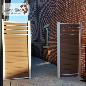 Clôture de jardin WPC de haute qualité Foshan avec cadre en aluminium, double portail coulissant, panneaux en <span class=keywords><strong>bois</strong></span>-plastique résistants aux UV et treillis - Product Image 1