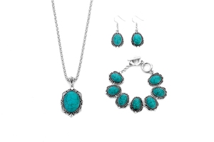 Set di Gioielli Vintage in <span class=keywords><strong>Stile</strong></span> <span class=keywords><strong>Etnico</strong></span> con <span class=keywords><strong>Collana</strong></span>, Orecchini e Bracciale in Turchese, <span class=keywords><strong>Collana</strong></span> con Ciondolo a Fiore per Donna - Product Image 5