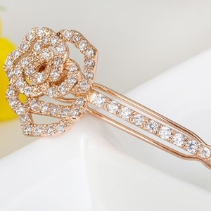 Teemi wholesale beauty new <span class=keywords><strong>rose</strong></span> gold plated luxury cubic zircon bridal wedding <span class=keywords><strong>Rose</strong></span> flower hair accessories hairpin - Product Image 2