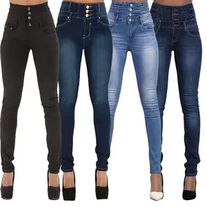 Jeans Wanita Desain Pinggang Tinggi, Jeans Kurus Ukuran Besar