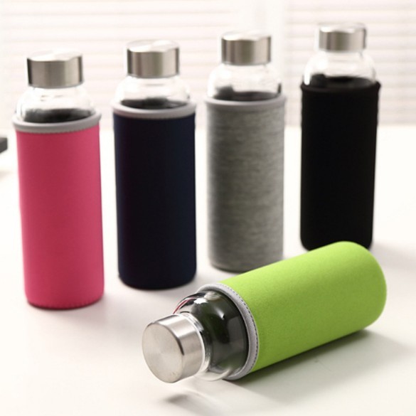 18oz Leak-Proof Glass Bottles Juicing Containers Water Beverage Bottles With Nylon Sleeve