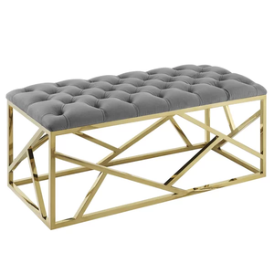 Accent Furniture Bed End Velvet Upholstered Metal Indoor Shoe Bench - Product Image 4