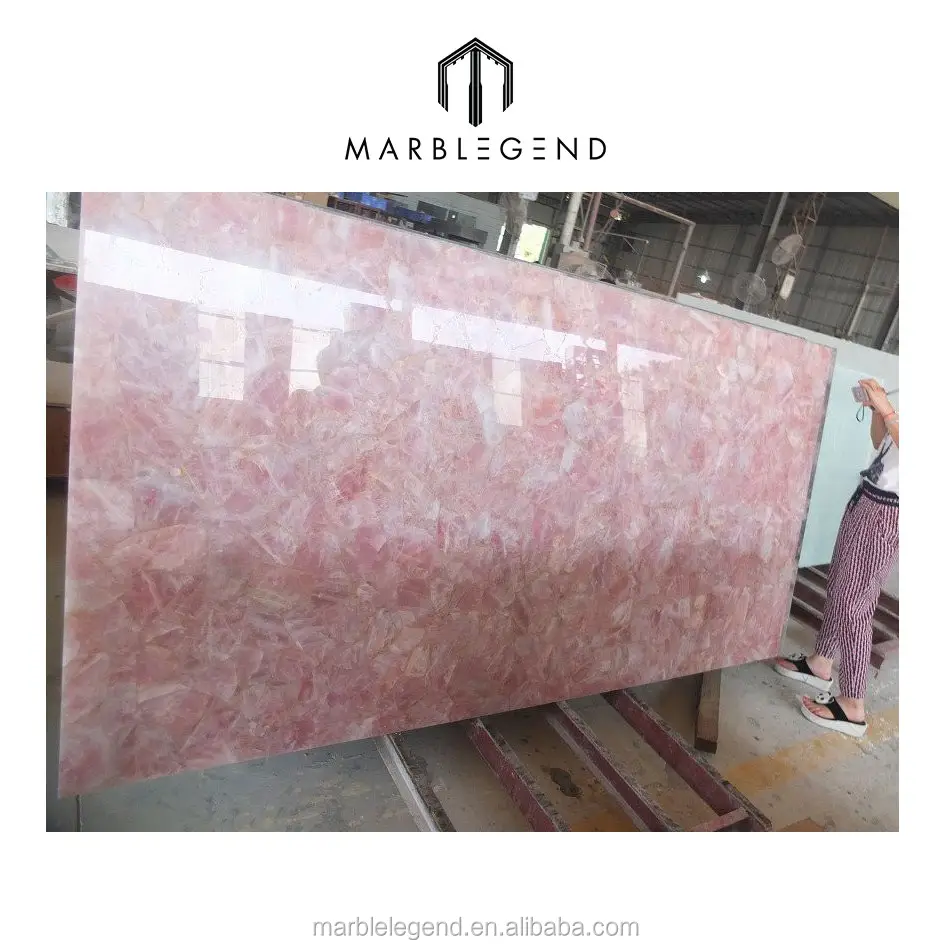 Charming natural semi precious stone pink rose crystal quartz slab