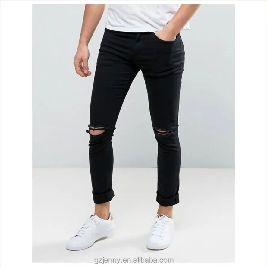 Pantalones vaqueros negros ajustados para hombre, Jeans rasgados de moda, nuevo estilo