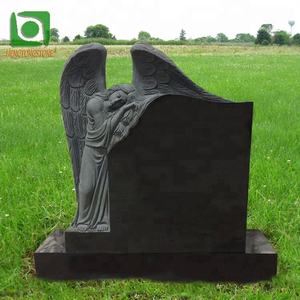 Black Granite Angel Memorial Upright Headstone For Cemetery