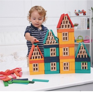 Diy creative kids learn and play educational toy colorful printing wooden construction blocks - Product Image 1