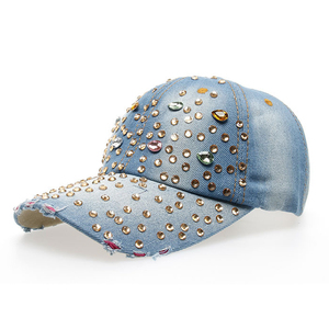 Thời Trang Giá Rẻ 6 Bảng Điều Chỉnh Denim Thể Thao Bling Bling Bóng Râm Studded Rhinestone Thiết Kế Mũ Bóng Chày - Product Image 5