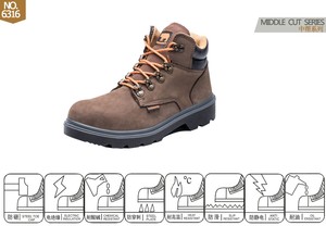 Zapatos de seguridad con punta de acero y cuero, calzado barato de corte medio de alta calidad, S1, SBP, S3, SJ-6316 - Product Image 2