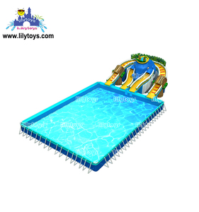 Piscina Rectangular <span class=keywords><strong>de</strong></span> Acero con Marco Metálico Azul Océano para Exteriores, Comercial, con Tobogán para Parque Acuático - Product Image 5
