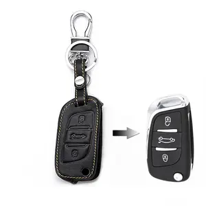 Leather Car Key Case Shell Cover For Citroen C4L CACTUS C5 C3 C6 C8 Picasso Xsara For Peugeot 3008 308 RCZ 508 307 2008 3ボタン