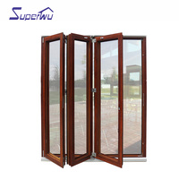 Wooden Grain Color Frame Bifold Door Timber Look Door USA Standard Aluminum Alloy Office Building Modern Villa School Industrial
