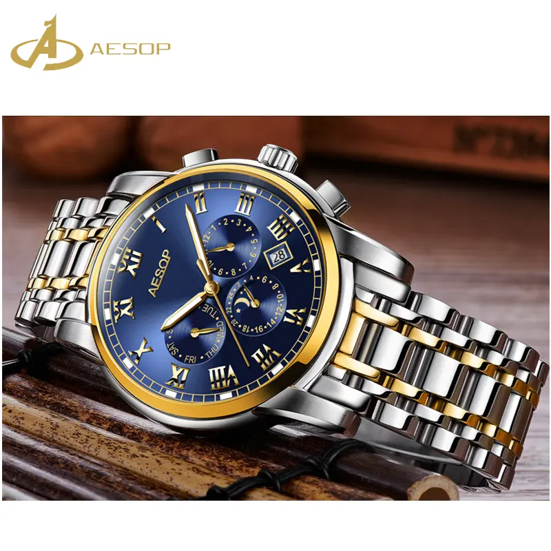 Aesop 2022 Best Selling Men Mechanical Watch Luxury Stainless Steel Waterproof Automatic Mechanical Watch