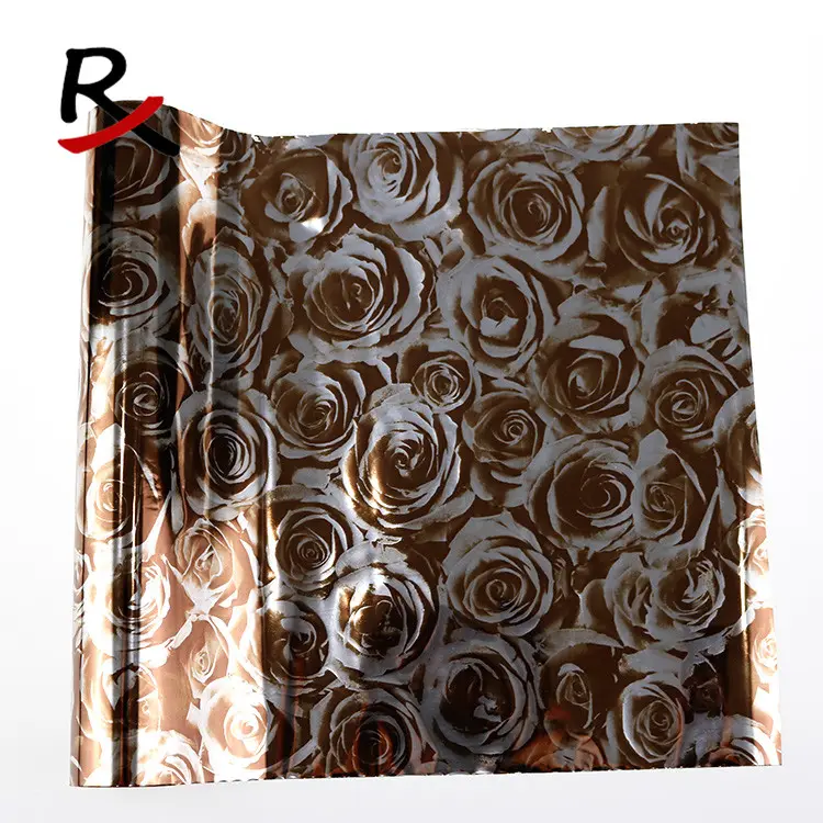 C-RFB coffee rose pattern metallic heat transfer film glue print for synthetic leather handbag shoes