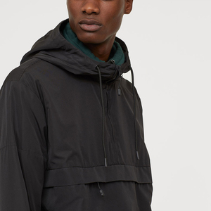 Anorak With Hood 100%polyester Mesh Lining Pullover <strong>Half</strong> <strong>Zip</strong> Windbreaker Anti-water Black <strong>Jacket</strong> - Product Image 2