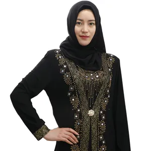 2023 son siyah İslam uzun kollu Abaya Dubai tasarım