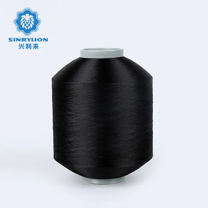 AA grade polyester dty 75d/36f black hilo poliester Black twisted yarn for badge woven label