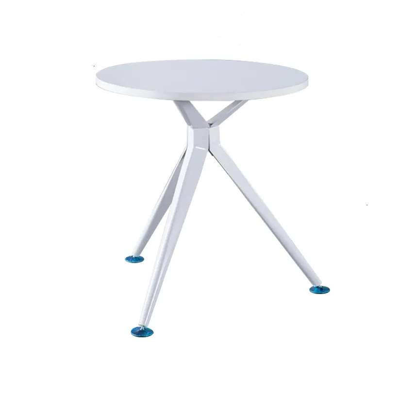 Ламинированные маленькие круглый стол для совещаний с белыми металлическими ножками х формы