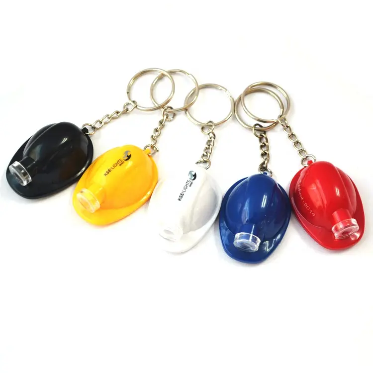 Cheap promo OEM Imprint Logo Mini Safety Helmet Led Light Key Chain/Keyring/Keychain