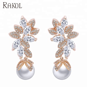 RAKOL EP568 2025 ultima forma di foglia di Zirconia cubica perla ciondolo CZ orecchini gioielli da sposa - Product Image 2