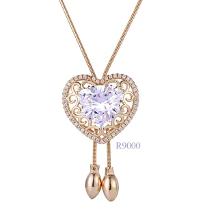 Xuping Kristall Statement Halskette, Frauen herzförmige Gold Halskette, 18 Karat Schmuck Diamant Stein Anhänger Halskette