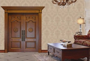 Pittura piatta Teak legno porta principale disegni oro stile <span class=keywords><strong>Vintage</strong></span> solido Teak legno anteriore Design a doppia porta - Product Image 2