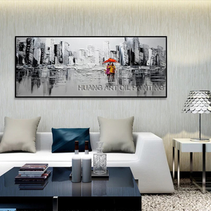 Artista experto pintado a mano cuchillo texturizado paisaje pintura al óleo colores blanco y negro cuchillo de aceite grueso lluvia paisaje pintura - Product Image 3