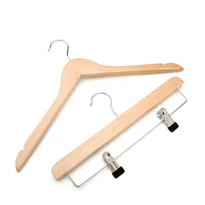 Custom Hangers Supplier Top and Bottom Natural Color Shirt Suit Wooden Hanger for Clothes