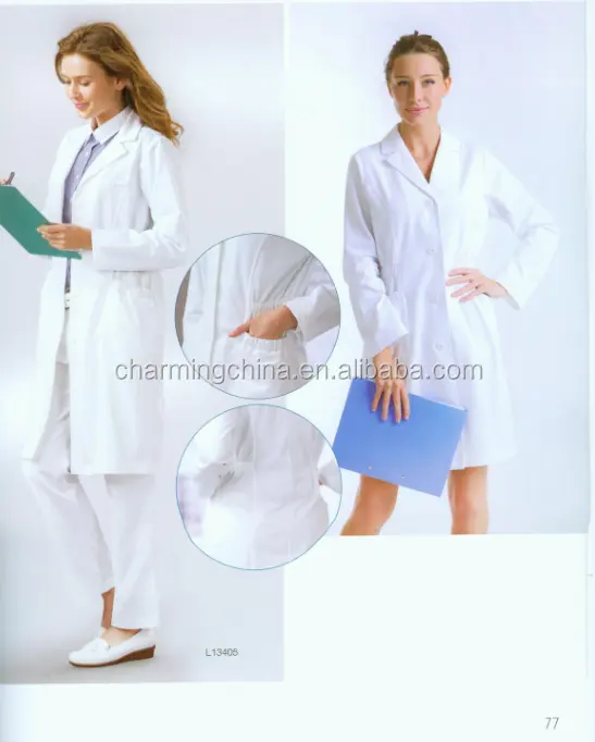 The White Woman Lab Coat Long Sleeve Customized Medical Uniform Doctor Coat