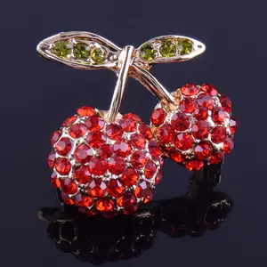 Leaf Red Apple Cherry Strawberry Pins and Brooches for Women Men Suit Scarf Crystal Lapel Pin Brooch Fashion Kid Jewelry